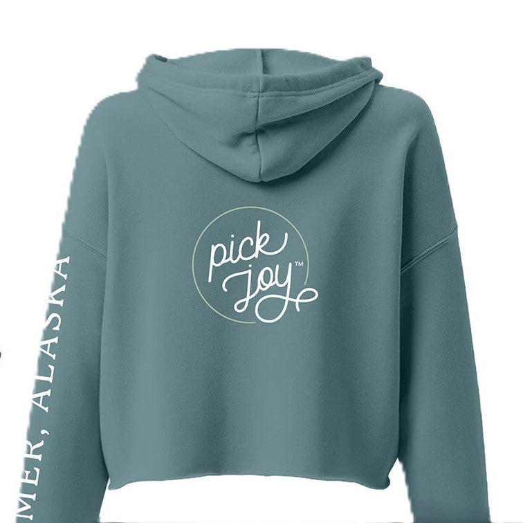 Pick Joy Women's Cropped Hooded Sweatshirt - Wholesale-Apparel-Alaska Beauty Peony Coop-Teal-S-Alaska Beauty Peony Coop